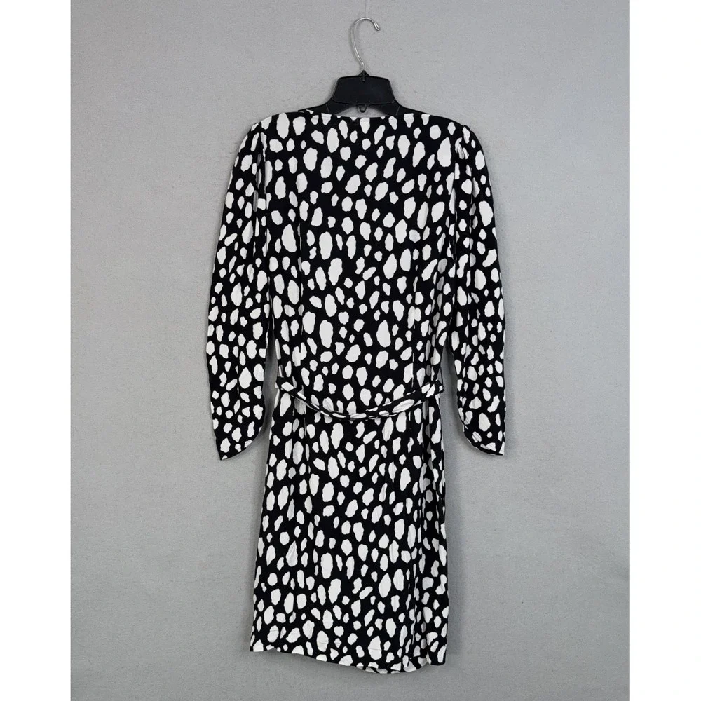 Maje Dress Womens 3 Black White Animal Print Long Sleeve Wrap Mini Parisian Chic